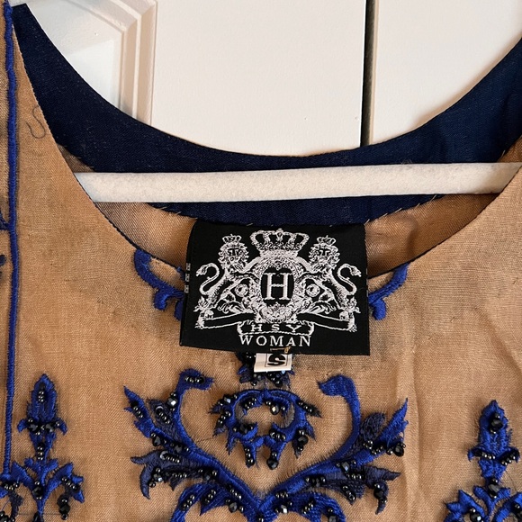 HSY by Hassan Shehreyar Yasin Gold Navy Blue Heavy Formal 3-Piece Size S - Picture 4 of 9